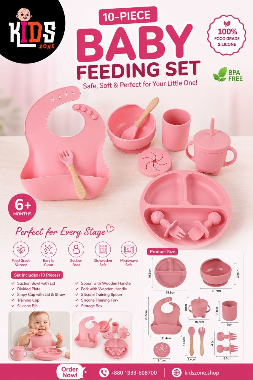 10-Piece Baby Feeding Set - ( Pink Color)